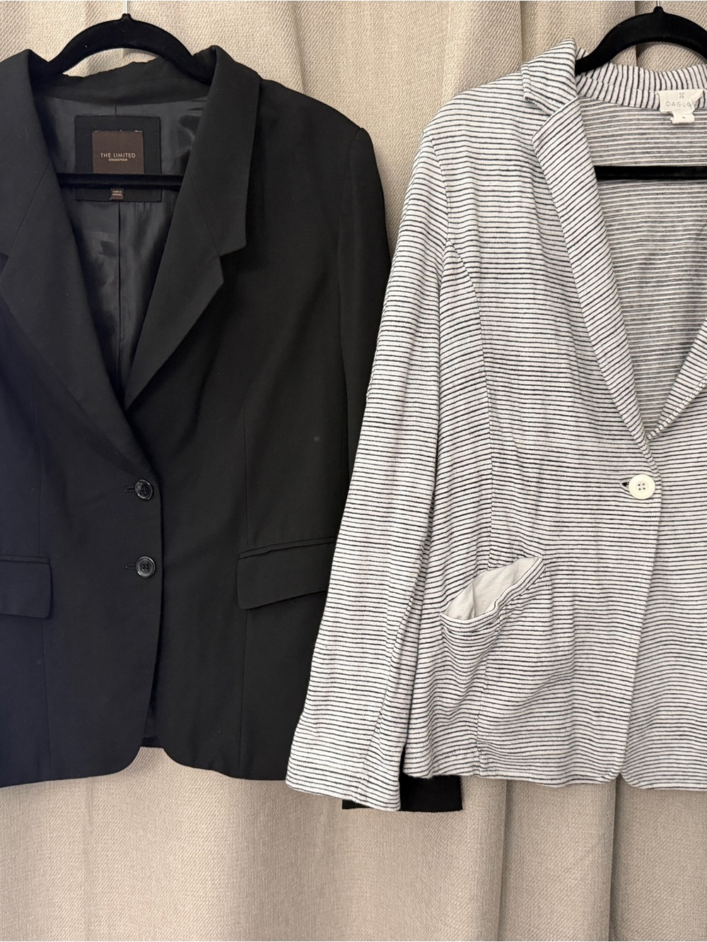 Black Classic Blazer & Striped Lightweight Blazer Duo - Black & gray white pin